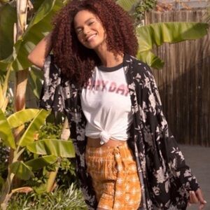 Spiritual Gangster Maya Black Floral Kimono Robe